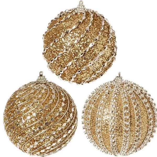 Raz 4" Glittered Ball Ornament Set/3 New