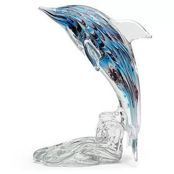 Dynasty Glass Blue Swirl Dolphin On Stand Fashion