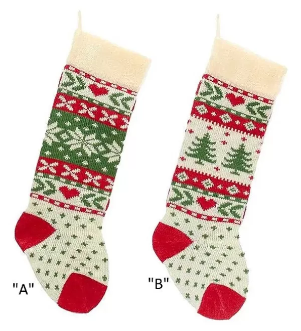 Kurt S Adler Christmas Tree And Snowflake Knitted Stockings, B0673, Kurt Adler New