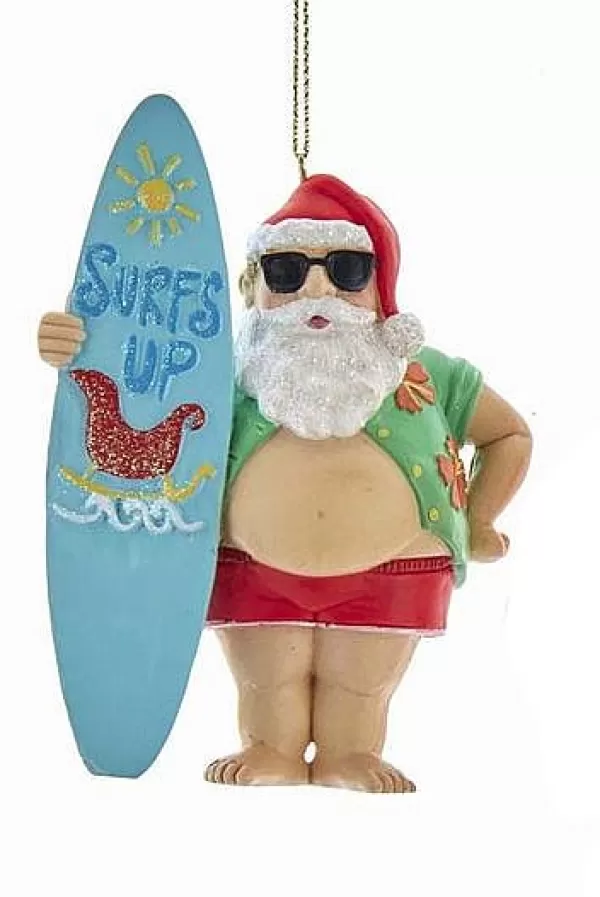 Kurt S Adler Chubby Santa With Surfboard/Reindeer Ornament, E0491, Kurt Adler Fashion