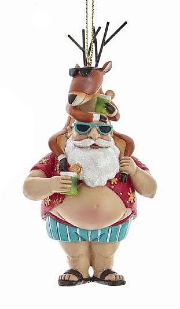 Kurt S Adler Chubby Santa With Surfboard/Reindeer Ornament, E0491, Kurt Adler Fashion