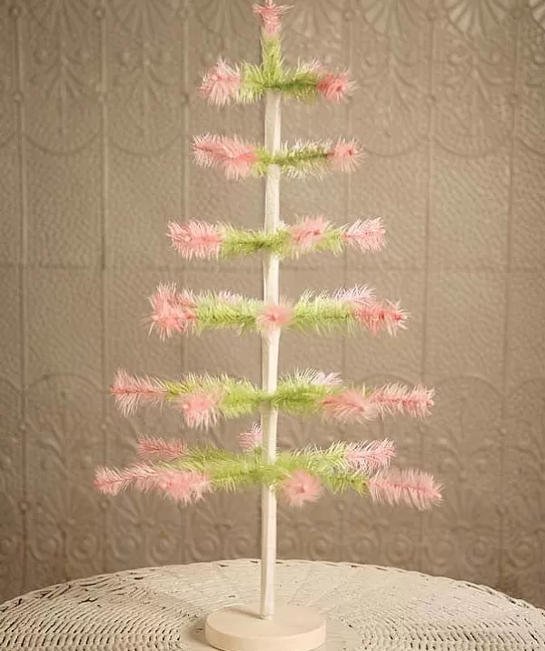 Bethany Lowe Feather Tree Green With Pink Tips 24 Clearance