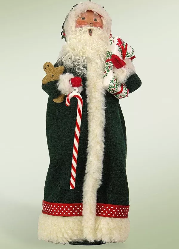 Byers Choice Green Santa With Candy Cane, , 3153 New