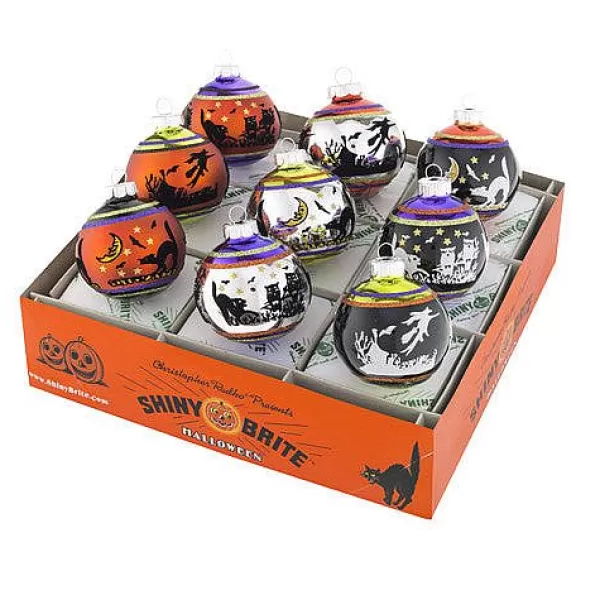 Christopher Radko Halloween 9 Piece Signature Flocked Ombre, Shiny Brites Cheap