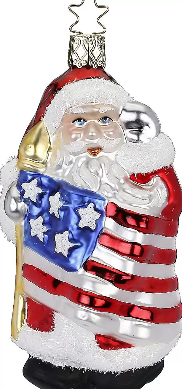 INGE Glas Patriotic Santa, Santa'S Salut, Red White Blue, 10234S018, Inge-Glas Shop