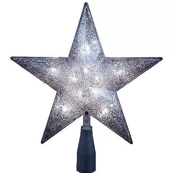 Kurt S Adler Silver Glitter Star Tree Topper 10/L 5-Point, Ul1985/S Best Sale