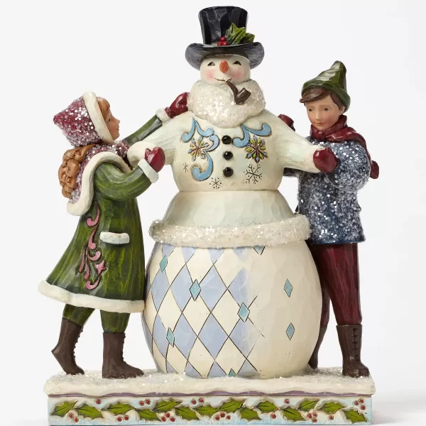 Enesco Victorian Children Building Snowman New